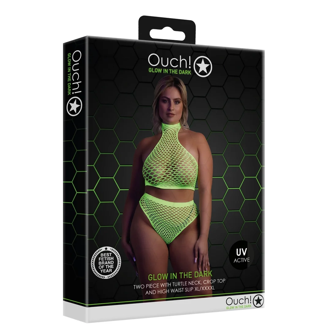 Ouch! Neon Set Top z Golfem i Majtki Wysoki Stan XL-XXXXL Neon Roż/Zieleń — zdjęcie 2