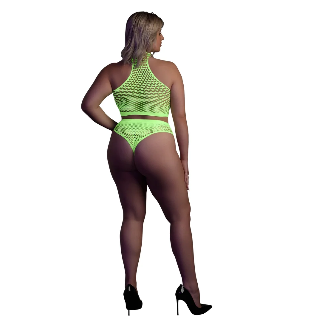 Ouch! Neon Set Top z Golfem i Majtki Wysoki Stan XL-XXXXL Neon Roż/Zieleń — zdjęcie 3