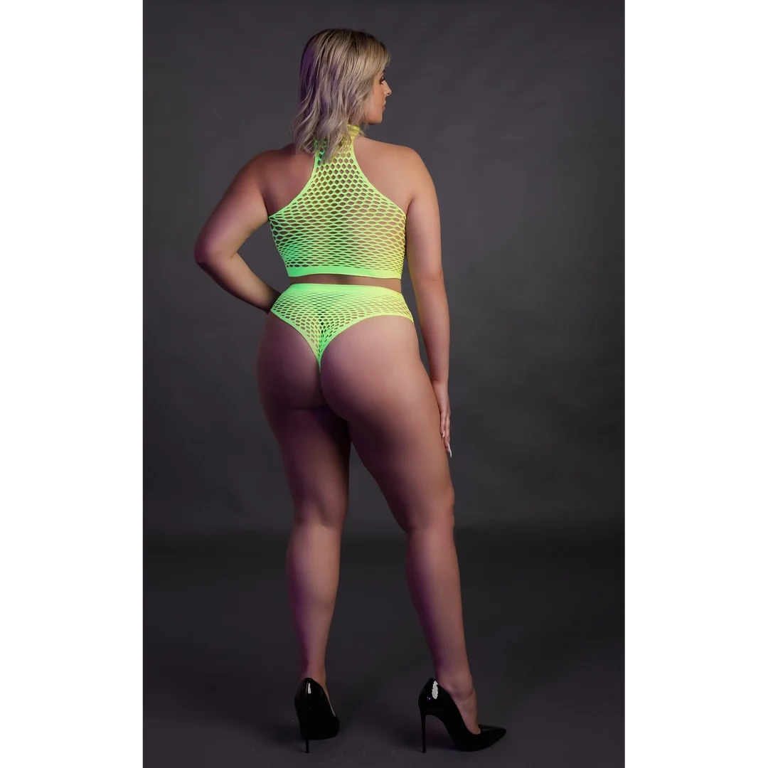Ouch! Neon Set Top z Golfem i Majtki Wysoki Stan XL-XXXXL Neon Roż/Zieleń — zdjęcie 7