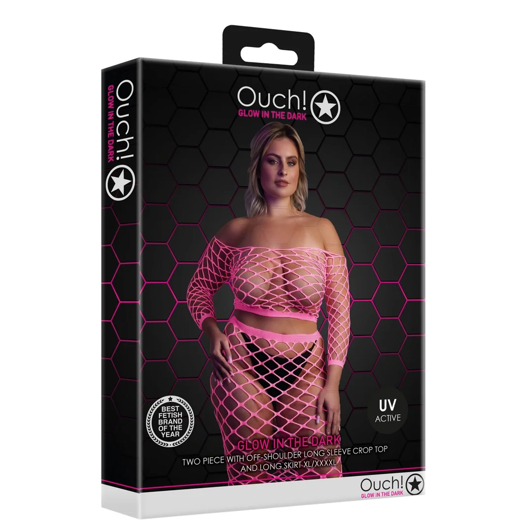 Ouch! Neonowy komplet top i spodnica UV XL-XXXXL rożowo-zielony — zdjęcie 2
