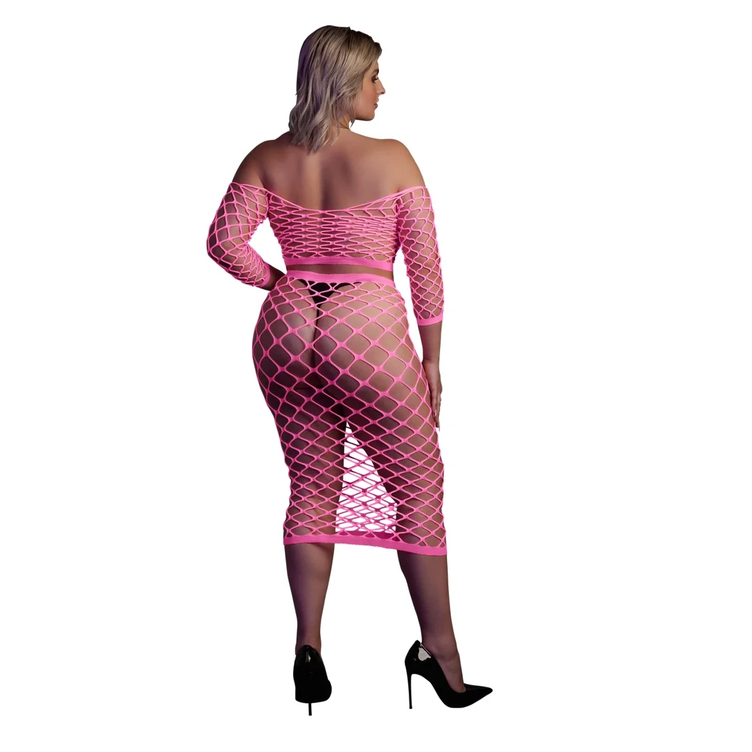 Ouch! Neonowy komplet top i spodnica UV XL-XXXXL rożowo-zielony — zdjęcie 3