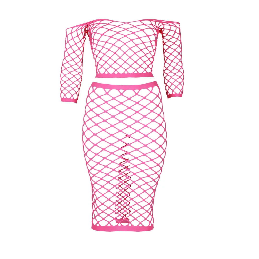 Ouch! Neonowy komplet top i spodnica UV XL-XXXXL rożowo-zielony — zdjęcie 4