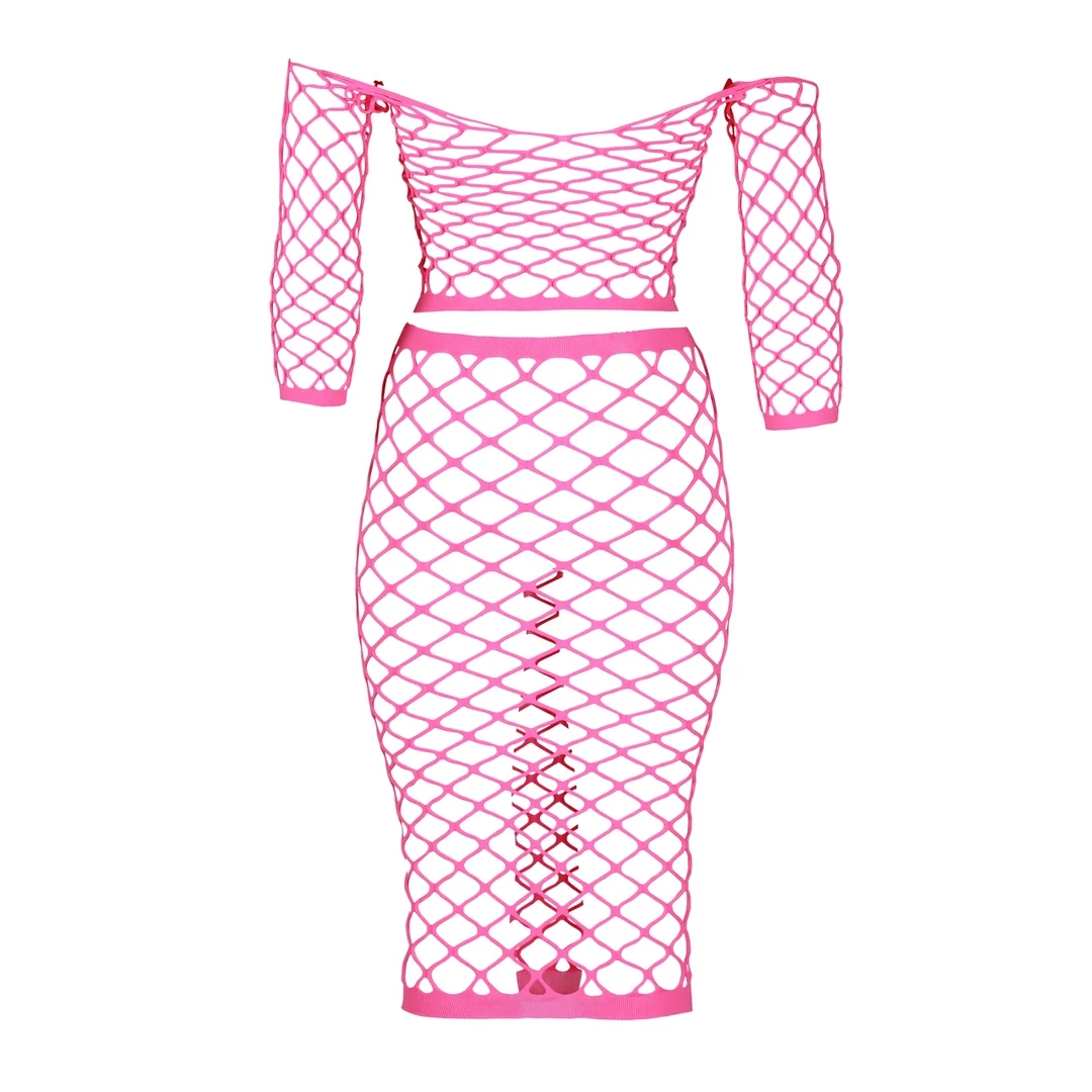 Ouch! Neonowy komplet top i spodnica UV XL-XXXXL rożowo-zielony — zdjęcie 5