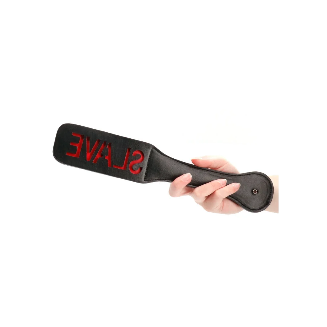 Ouch! Paddle SLAVE skorzane z tłoczonym napisem, elastyczne — zdjęcie 4