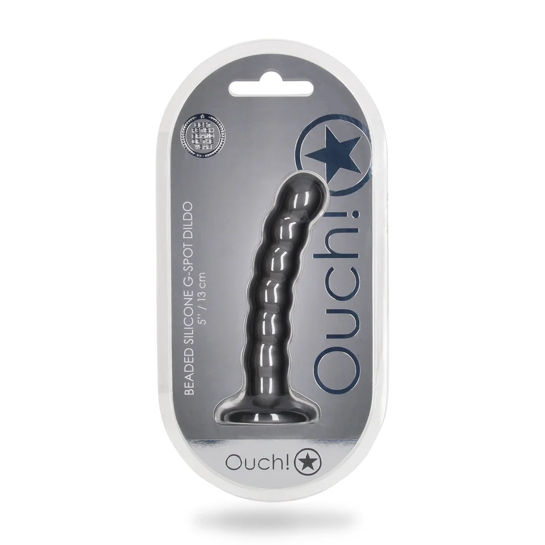Ouch! silikonowy aplikator intymny z koralikami 13 cm z przyssawką — zdjęcie 2
