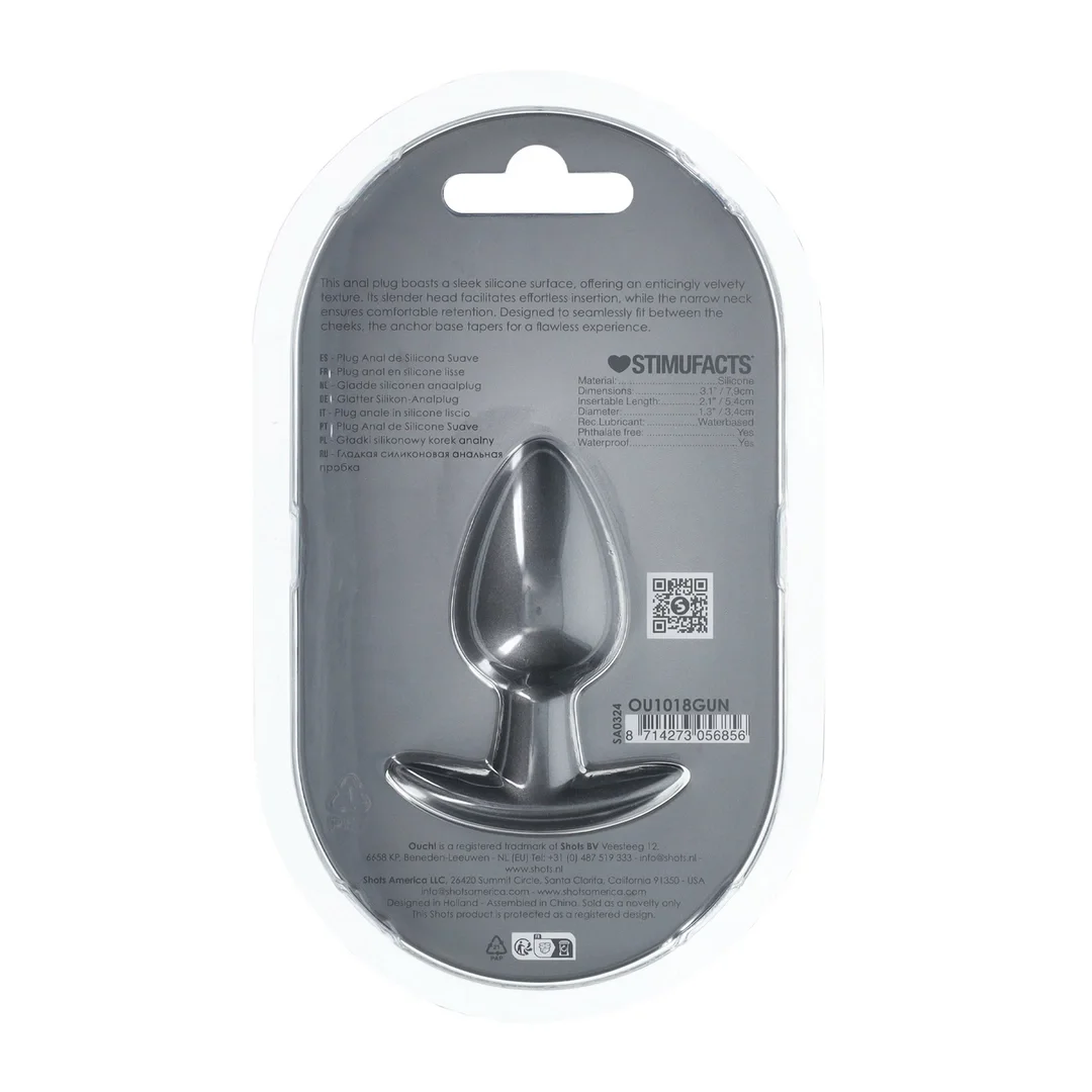 Ouch! Smooth Silicone Plug Medium 7,9 cm Gunmetal - anatomiczny kształt — zdjęcie 2