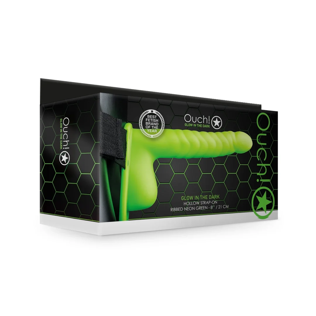 Ouch! Strap-On świecący w ciemności z anatomiczną podstawą 21 cm — zdjęcie 2