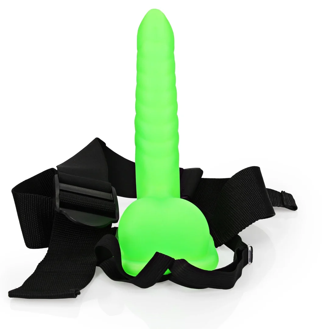 Ouch! Strap-On świecący w ciemności z anatomiczną podstawą 21 cm — zdjęcie 6
