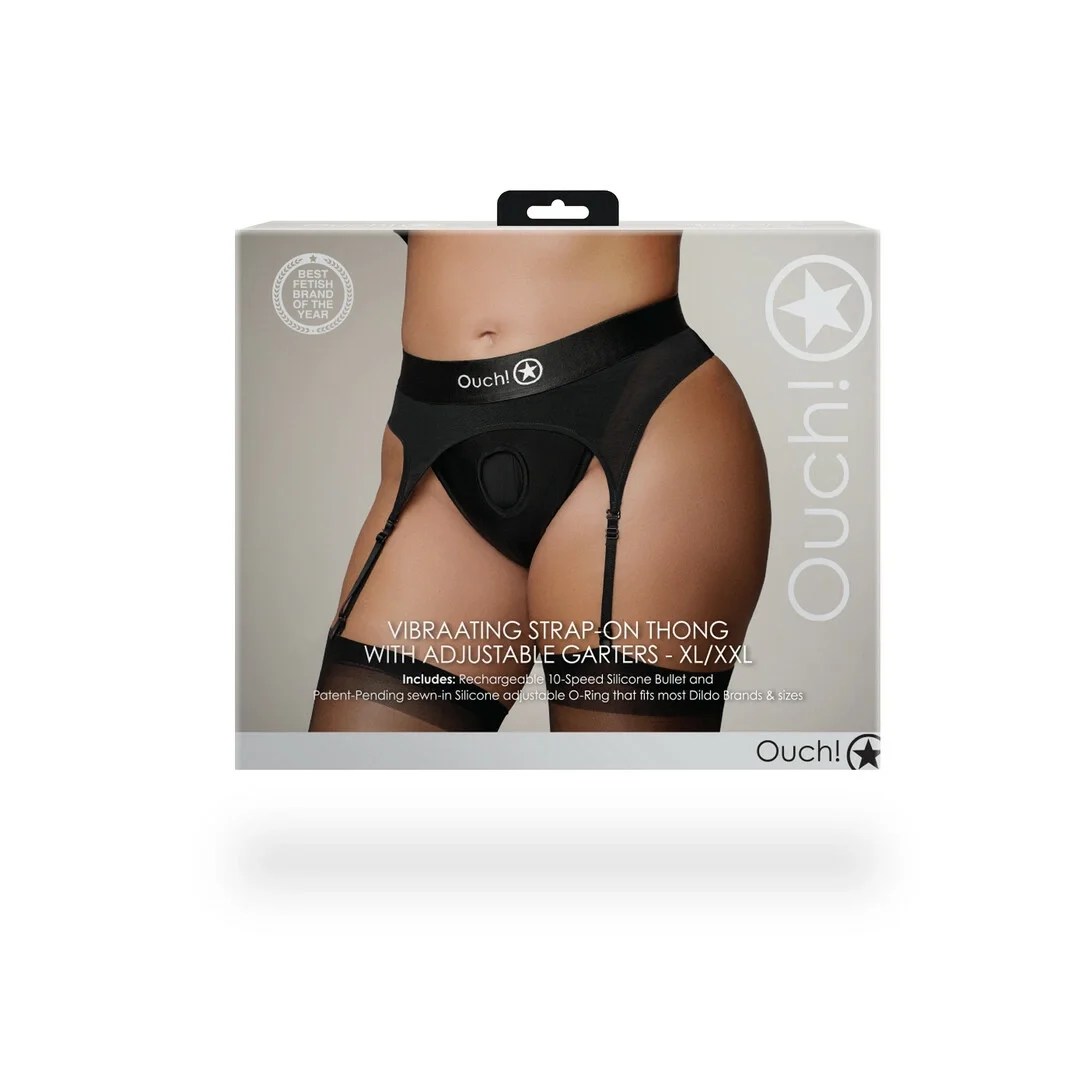 Ouch! Stringi wibrujące XL/XXL z regulowanymi podwiązkami i systemem O-Ring — zdjęcie 3