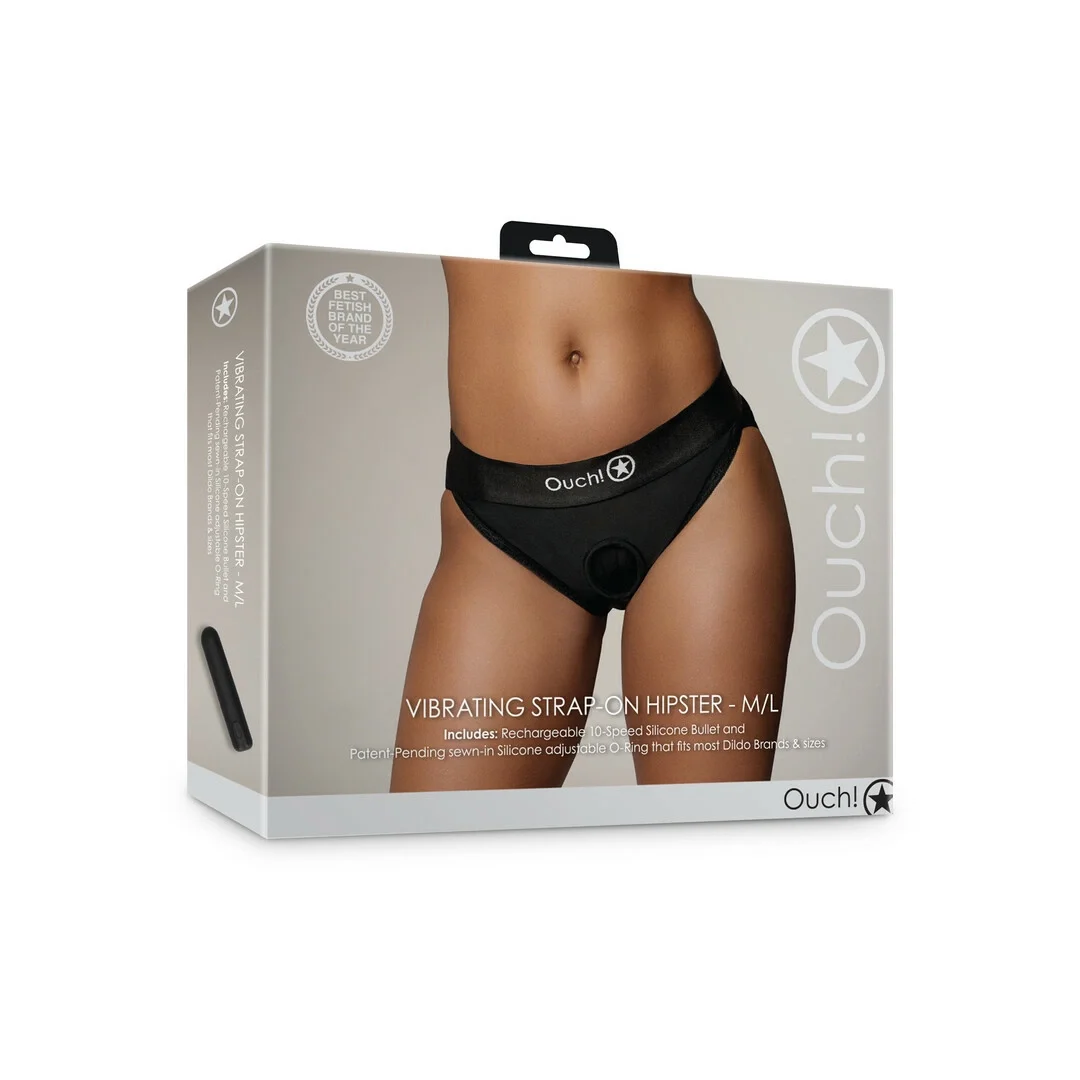 Ouch! Vibrating Strap-On Hipster M/L - Majtki z wibracją i koronką — zdjęcie 2