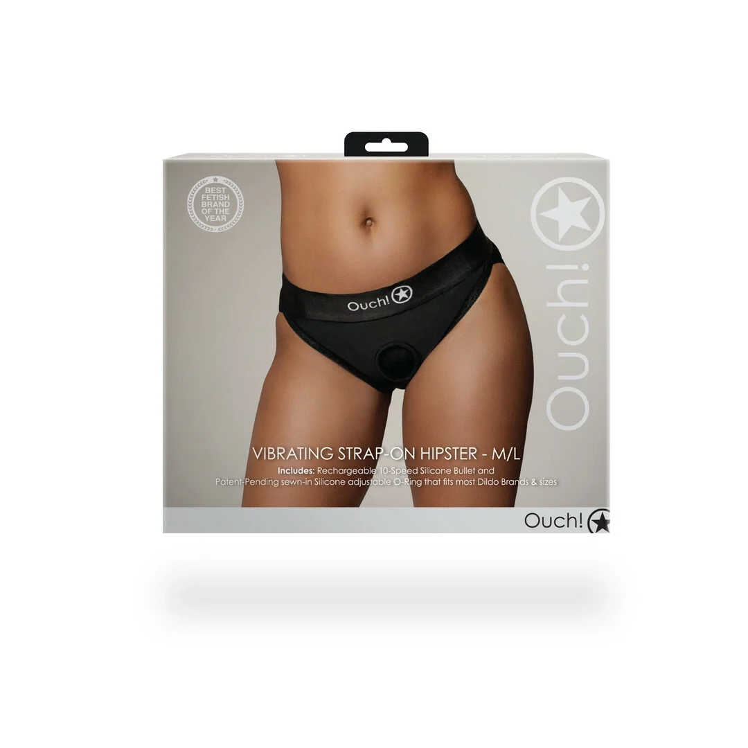 Ouch! Vibrating Strap-On Hipster M/L - Majtki z wibracją i koronką — zdjęcie 3