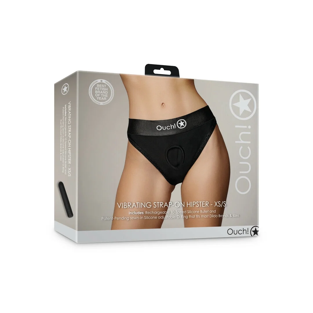 Ouch! Vibrating Strap-on Hipster XS/S - Koronkowy Pas z Wibracją — zdjęcie 2