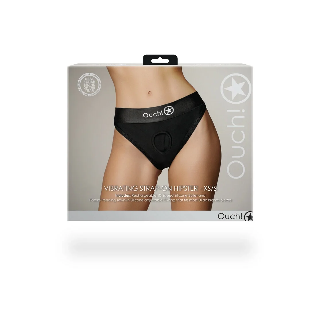 Ouch! Vibrating Strap-on Hipster XS/S - Koronkowy Pas z Wibracją — zdjęcie 3