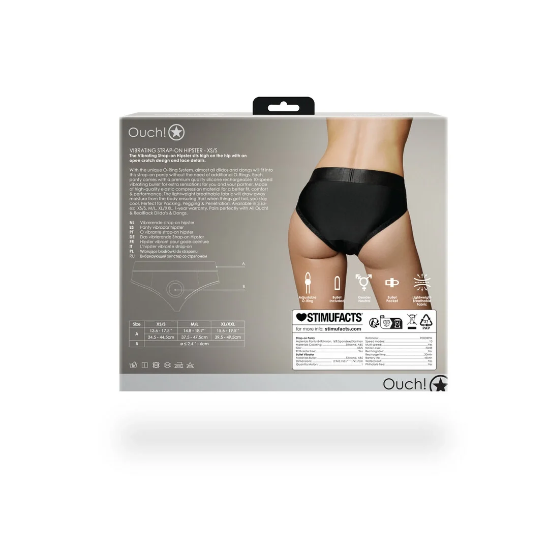 Ouch! Vibrating Strap-on Hipster XS/S - Koronkowy Pas z Wibracją — zdjęcie 4