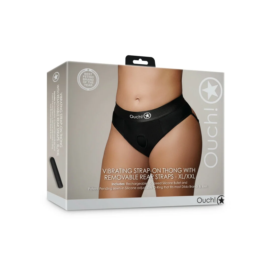 Ouch! Wibrujące stringi XL/XXL z odpinanymi paskami - system O-Ring — zdjęcie 2