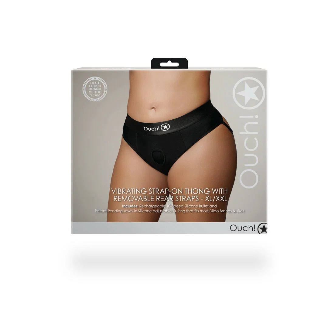 Ouch! Wibrujące stringi XL/XXL z odpinanymi paskami - system O-Ring — zdjęcie 3