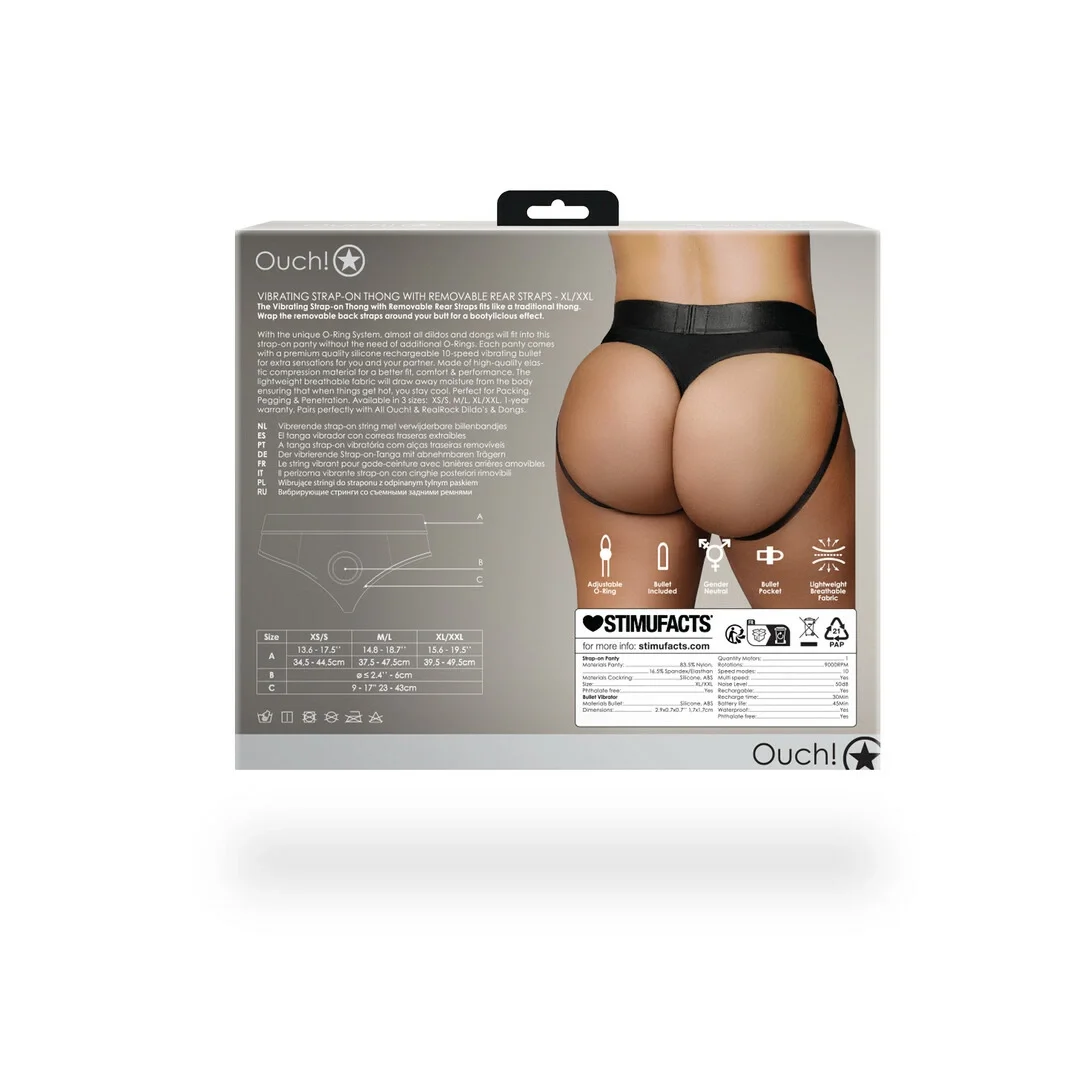 Ouch! Wibrujące stringi XL/XXL z odpinanymi paskami - system O-Ring — zdjęcie 4