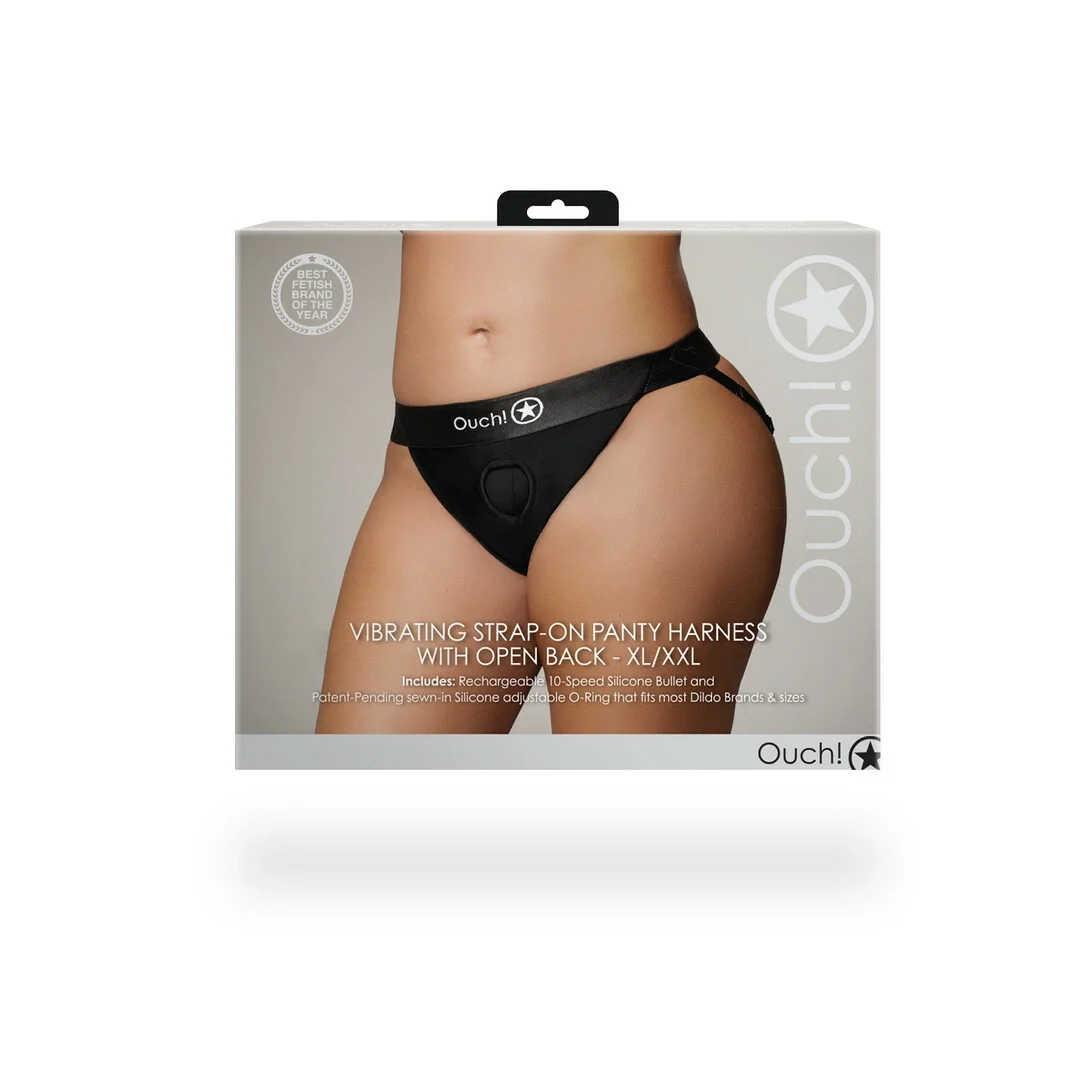 Ouch! Wibrujący pas intymny z otwartym tyłem XL/XXL, system O-Ring — zdjęcie 3