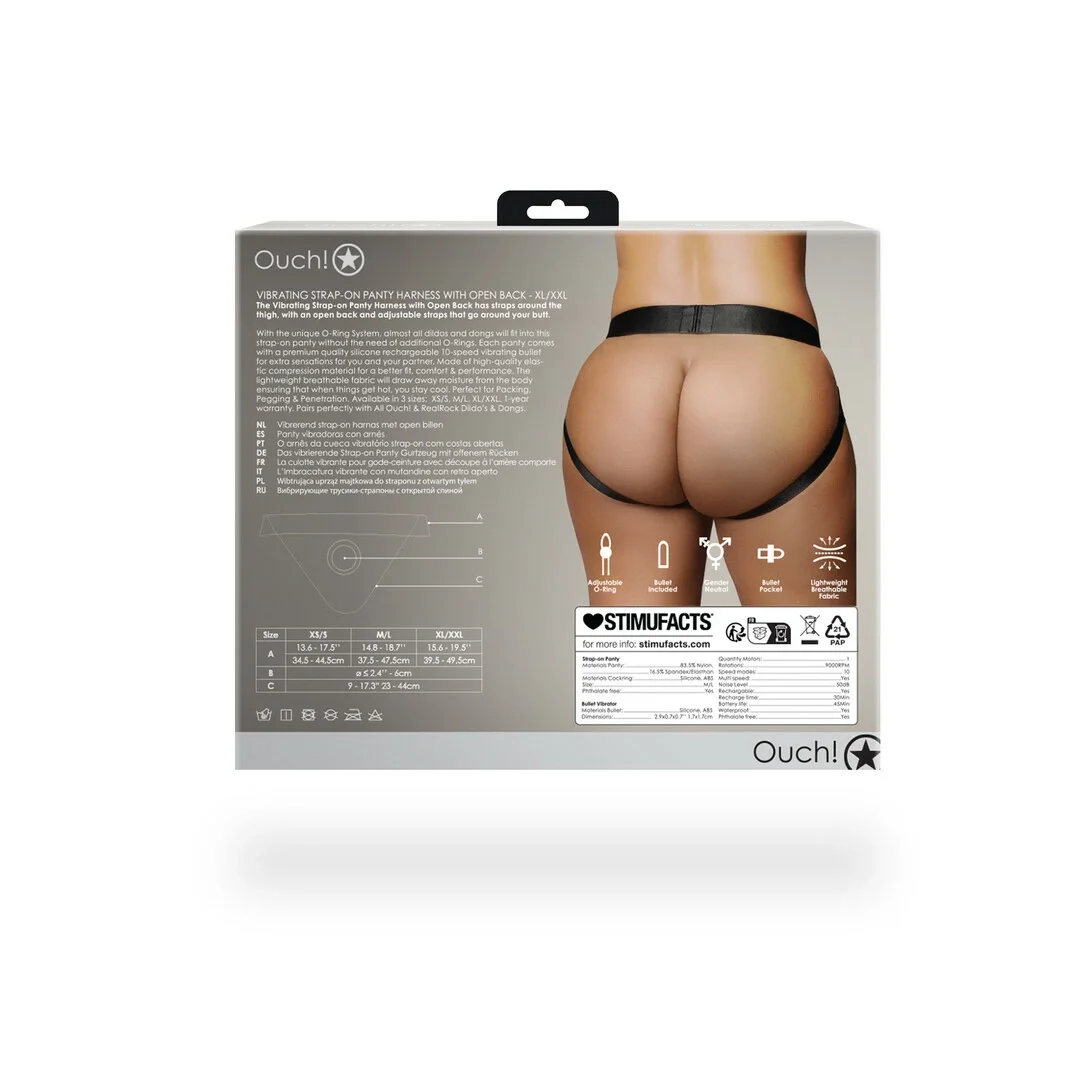 Ouch! Wibrujący pas intymny z otwartym tyłem XL/XXL, system O-Ring — zdjęcie 4