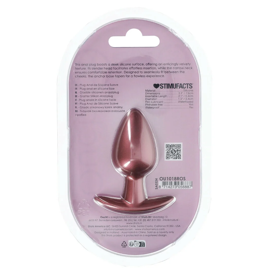 OUCH! Wtyczka anatomiczna średnia silikonowa 7,9 cm metaliczny roż — zdjęcie 2