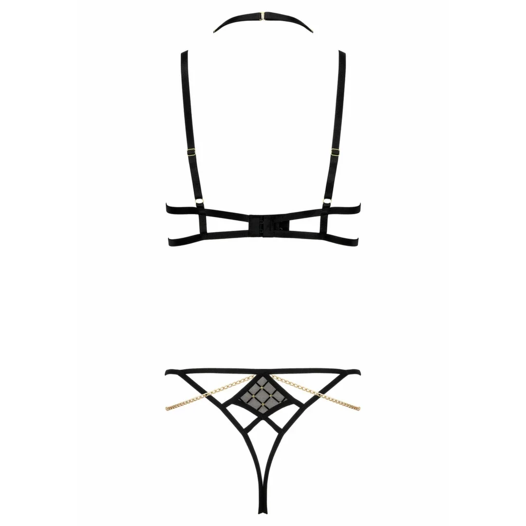 Passion 2 Pcs Set TP101 złote hafty komplet bielizny z tiulu — zdjęcie 4