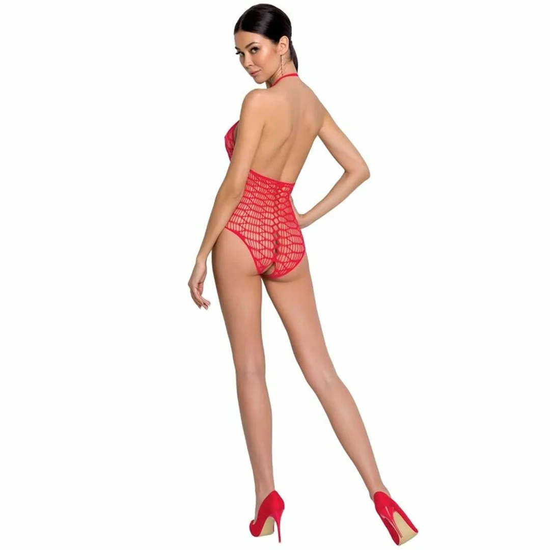 Passion BS087 Bodystocking siateczkowy z koronką czerwony One Size — zdjęcie 2