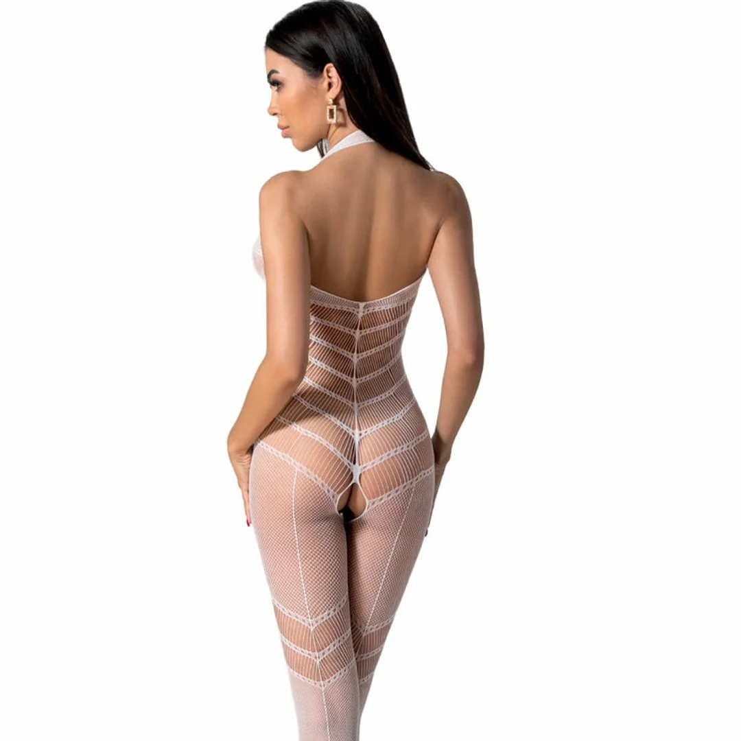 Passion BS100 Bodystocking Biały Uniwersalny - Elastyczna Siatka i Koronka — zdjęcie 2