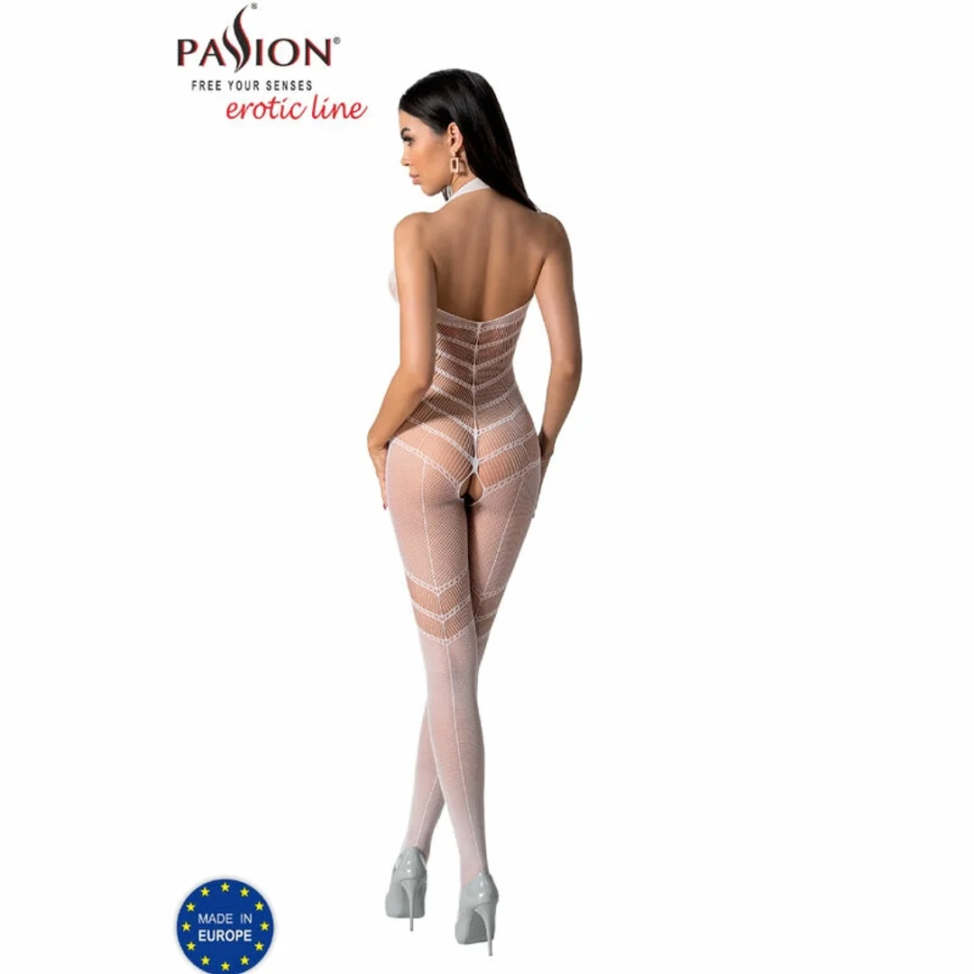 Passion BS100 Bodystocking Biały Uniwersalny - Elastyczna Siatka i Koronka — zdjęcie 4