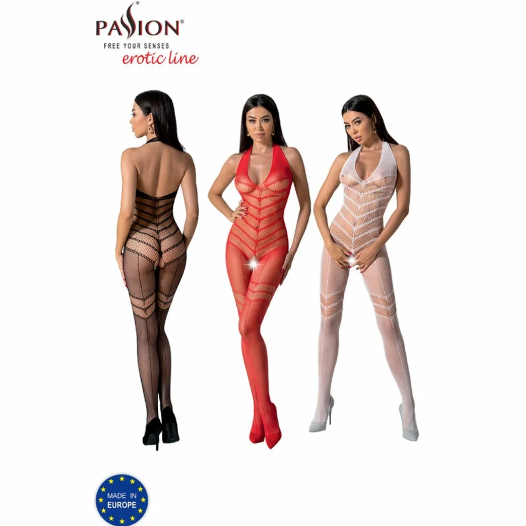 Passion BS100 Bodystocking Biały Uniwersalny - Elastyczna Siatka i Koronka — zdjęcie 6