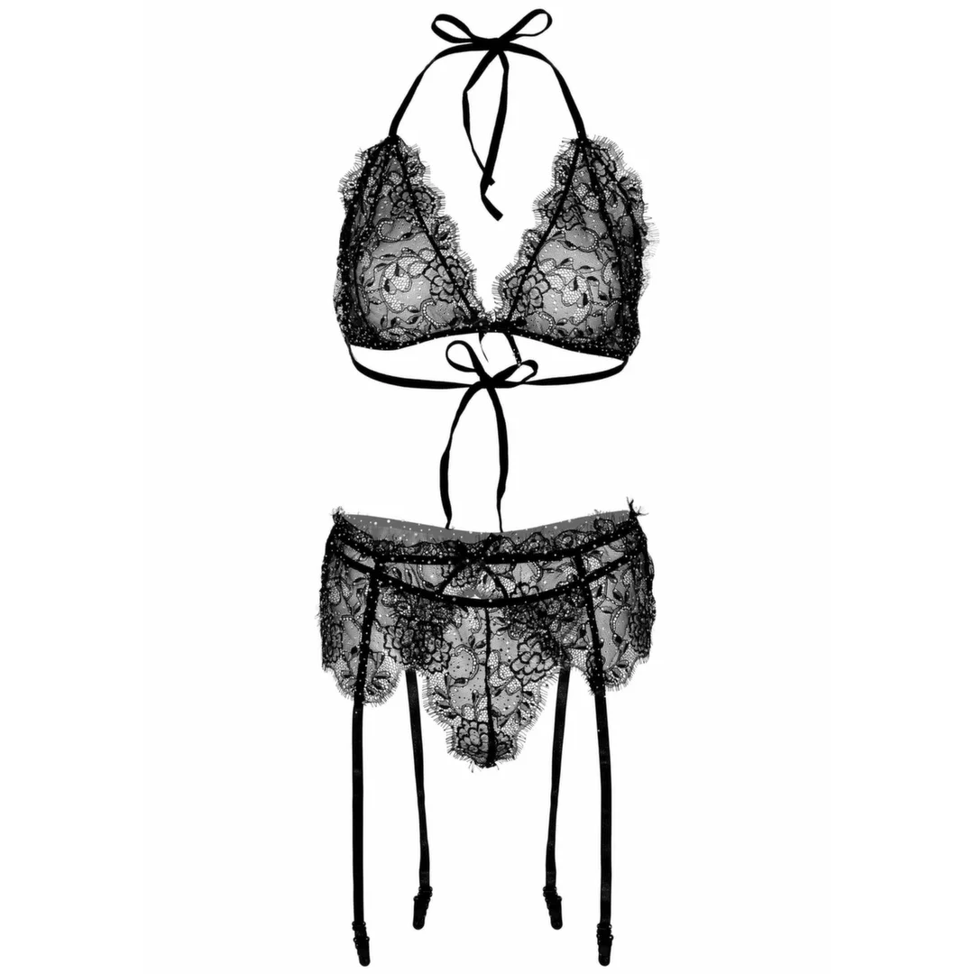 Plus Lace Bra Top, String and Garter Belt komplet koronkowy 3-częściowy XL/2XL — zdjęcie 8