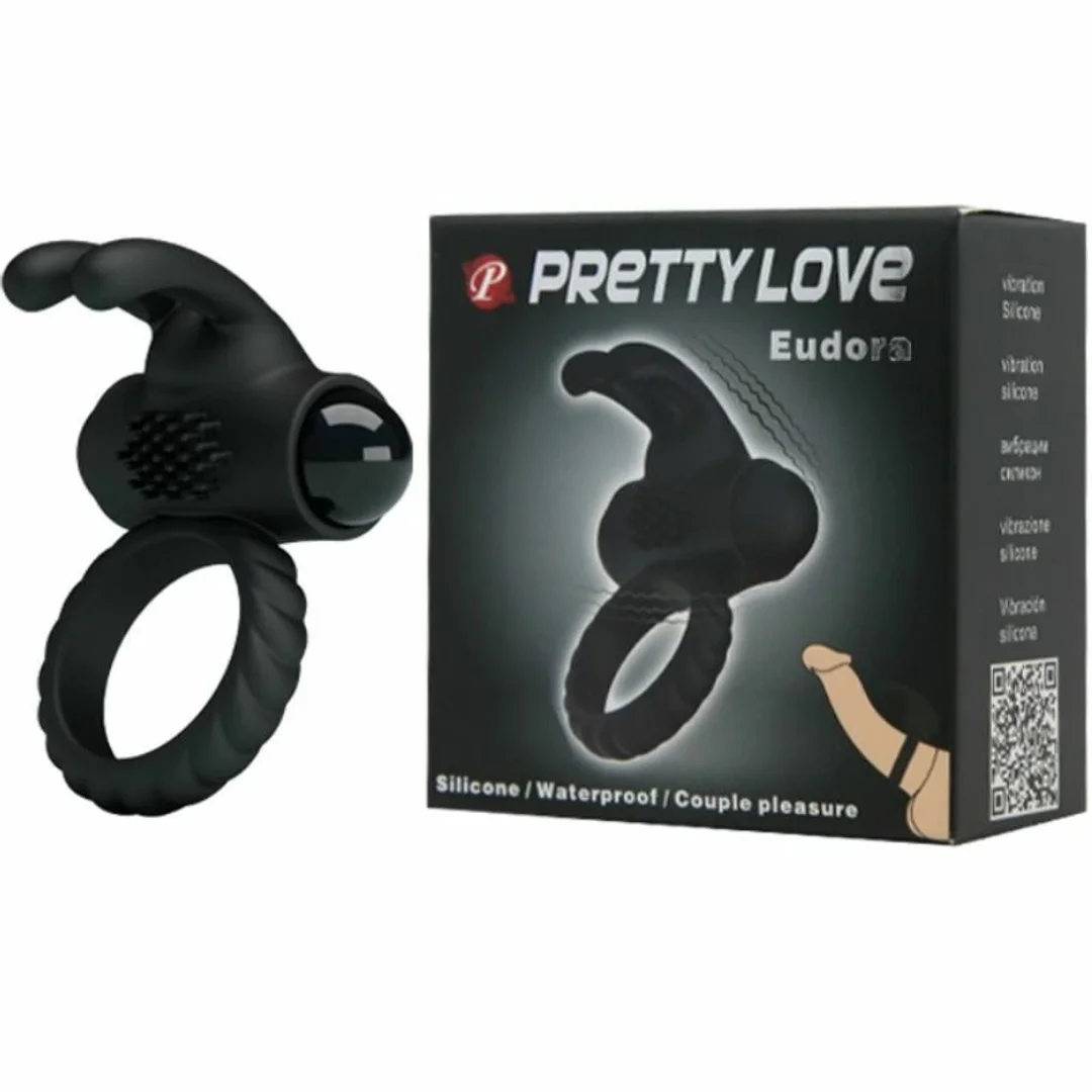 Pretty Love Eudora - czarny pierścień intymny ze stymulatorem i wibracją — zdjęcie 8