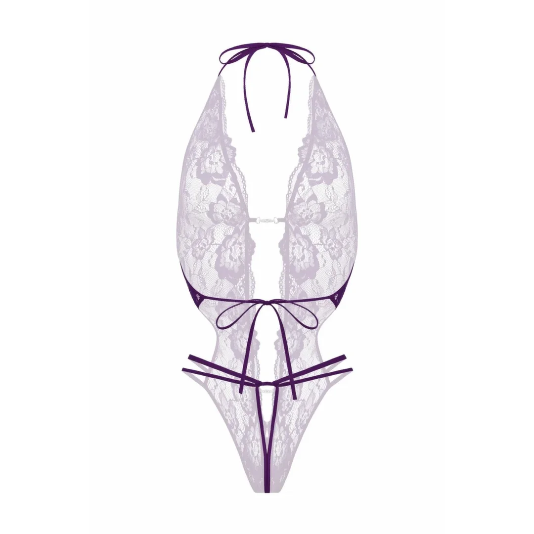 Renee Body z Koronką i Stringami, Fioletowy, Regulowane Ramiączka S/M — zdjęcie 5