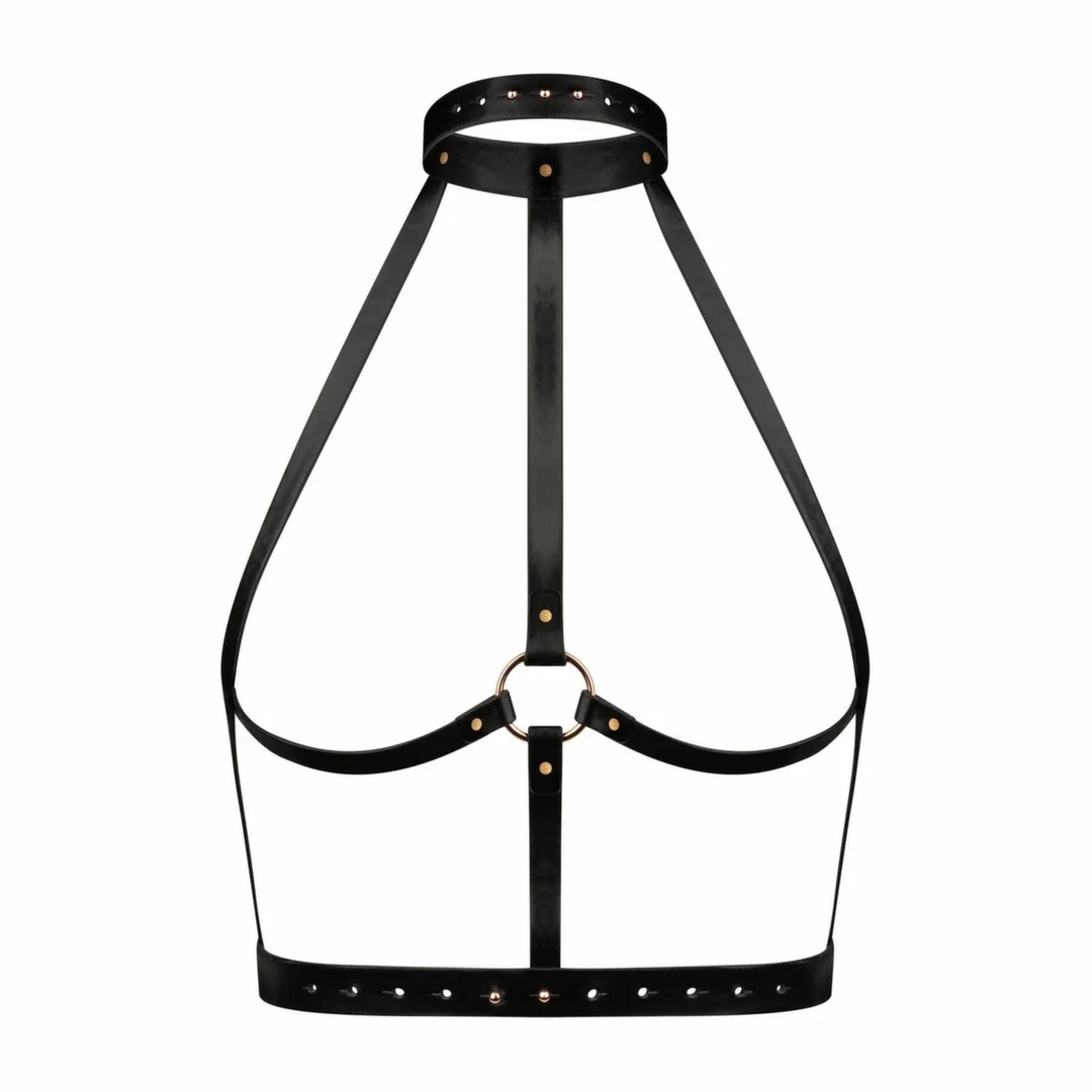 Rosy Gold Body Harness Black - Regulowany pas z ekoskory z pierścieniem — zdjęcie 4
