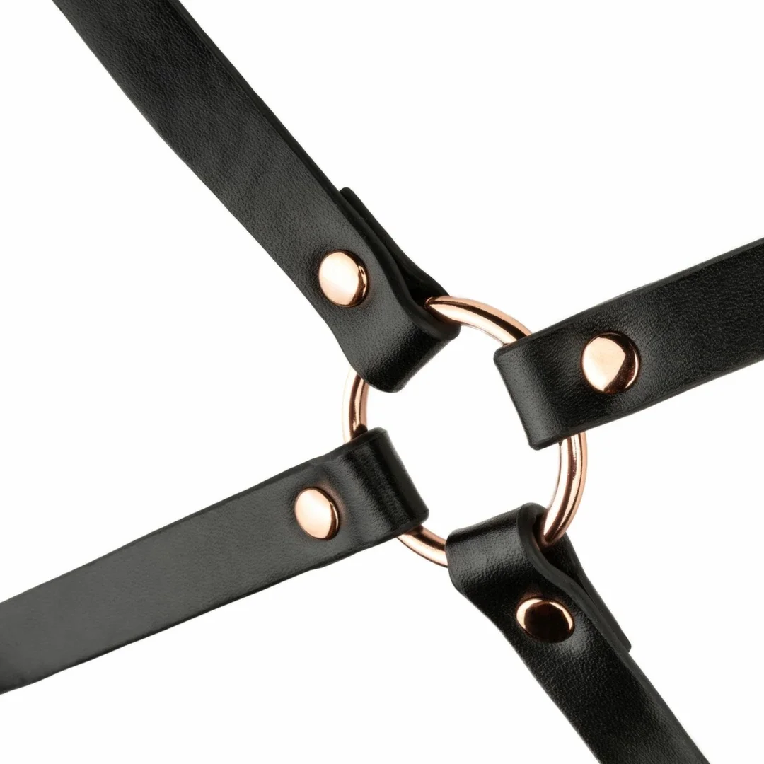 Rosy Gold Body Harness Black - Regulowany pas z ekoskory z pierścieniem — zdjęcie 5