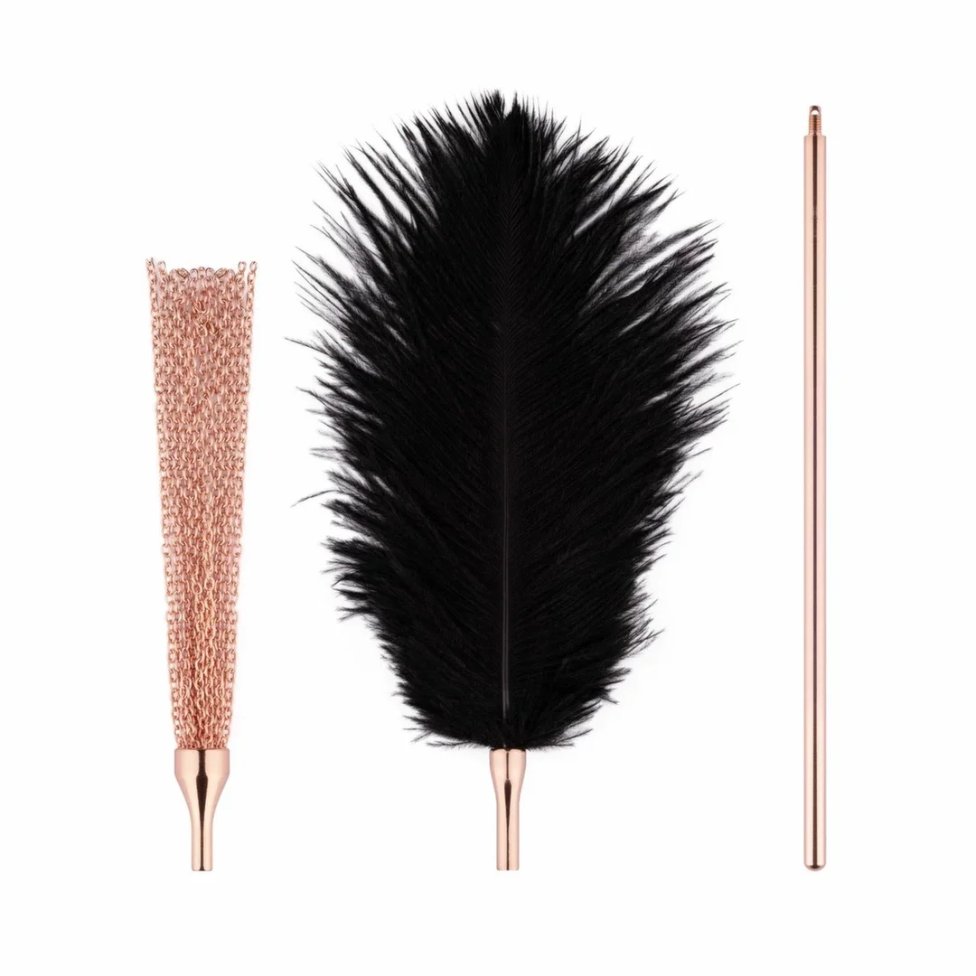 Rosy Gold Feather Tickler & Whip 2w1 - Roża Złota, elegancki design — zdjęcie 3