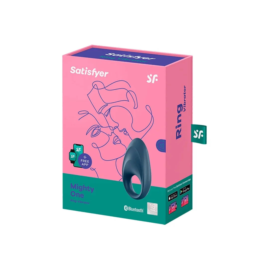 Satisfyer Mighty One Ring - silikonowy elastyczny pierścień z wibracją, niebieski — zdjęcie 5