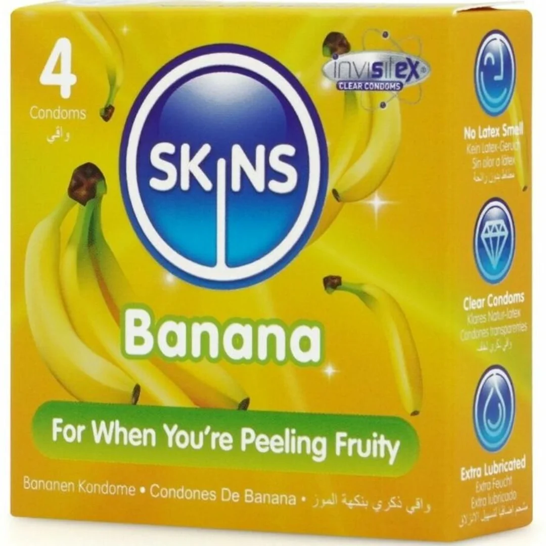 Skins Banana Premium - prezerwatywy smakowe bananowe 4 sztuki — zdjęcie 2