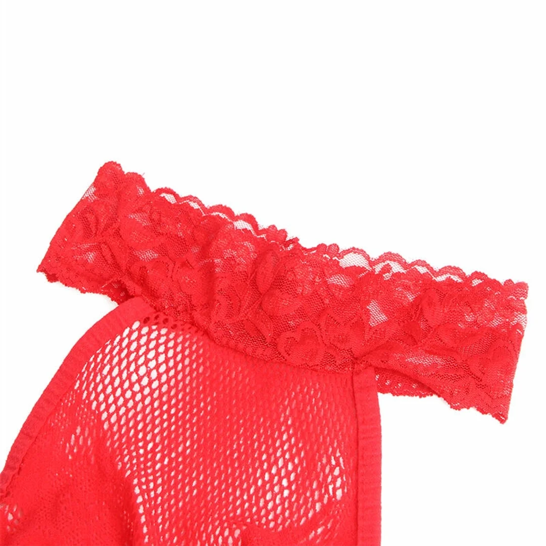 Subblime 952372 Czerwony Bodystocking z Siatki i Koronki, Wysoki Kołnierz, Uniwersalny — zdjęcie 7