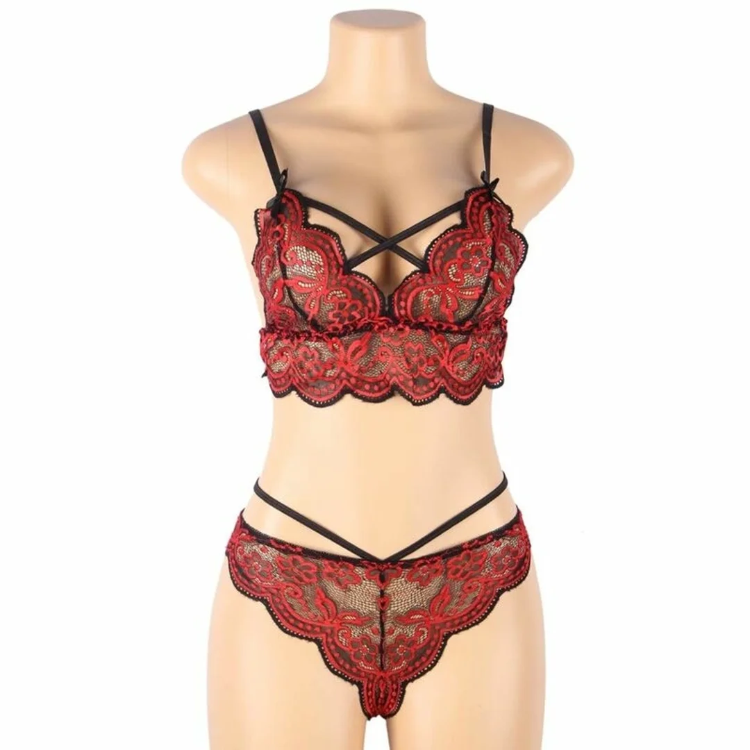 Subblime Lingerie Set L/XL - Koronkowy Top i Majtki, Czerń & Czerwień — zdjęcie 8