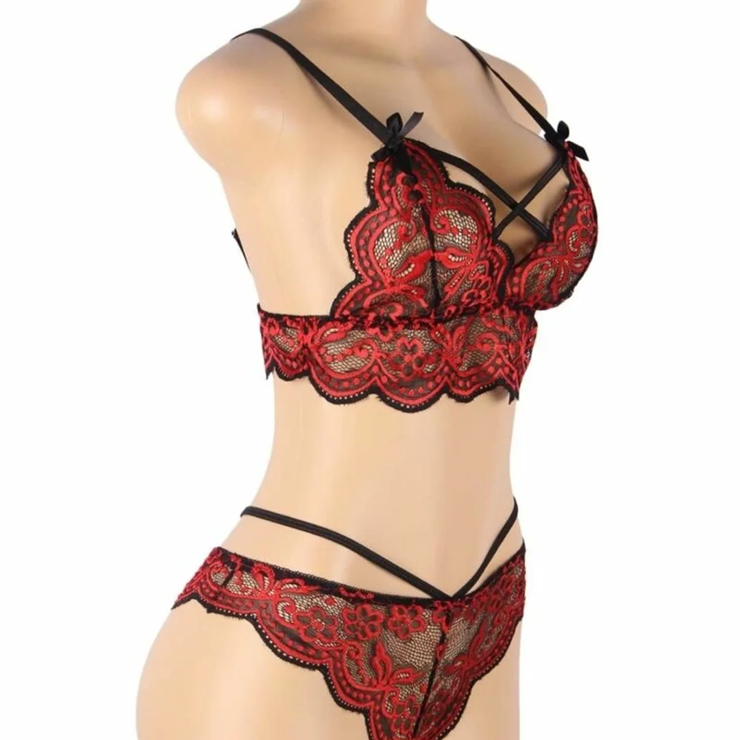 Subblime Lingerie Set L/XL - Koronkowy Top i Majtki, Czerń & Czerwień — zdjęcie 9