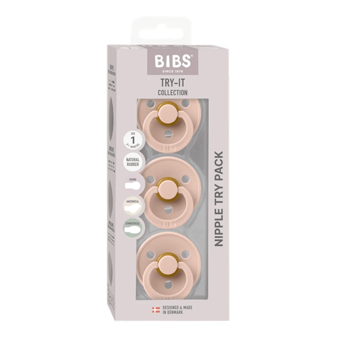 BIBS TRY-IT zestaw 3 szt smoczków niemowlęcych o różnych ustnikach BLUSH