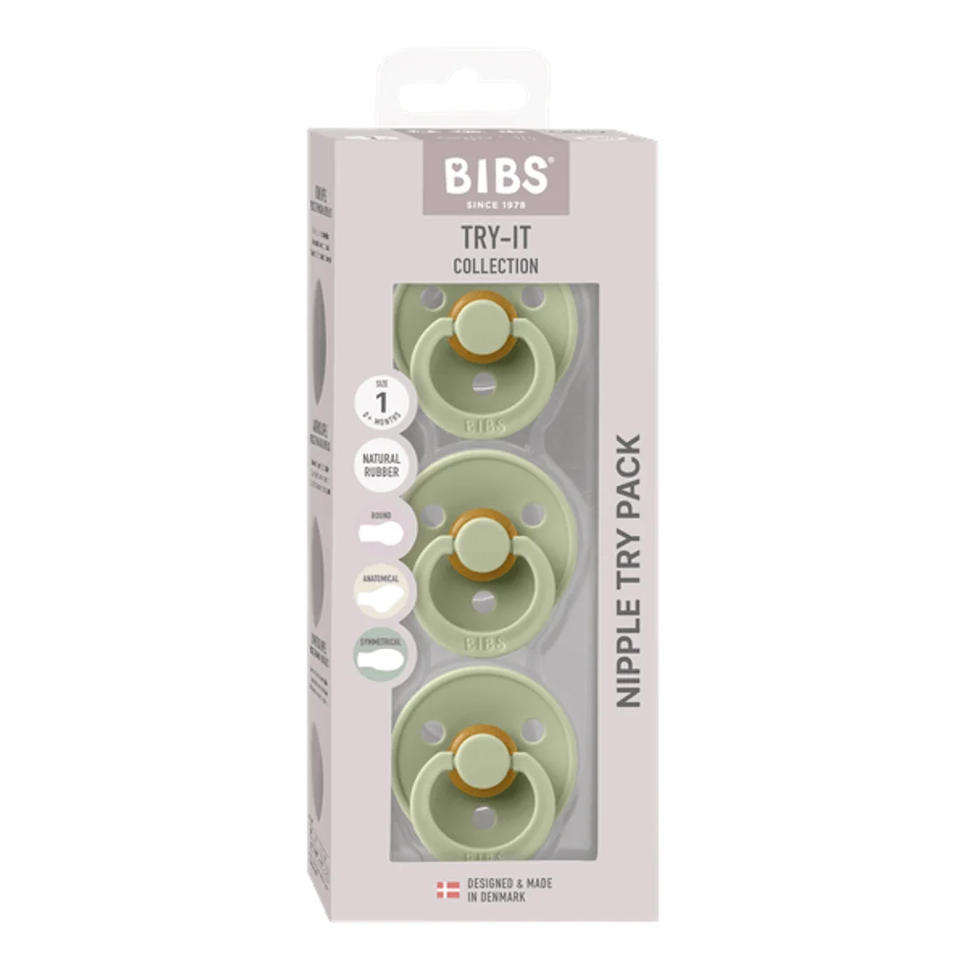 BIBS TRY-IT zestaw 3 szt smoczków niemowlęcych o różnych ustnikach SAGE