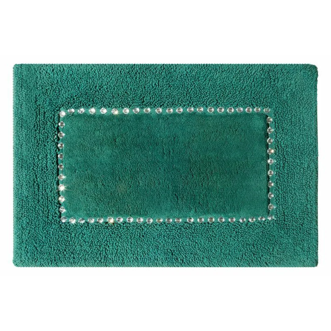 Dywanik 60x90 Chic zielony ciemny z bawełny zdobiony kryształkami w stylu glamour Eurofirany
