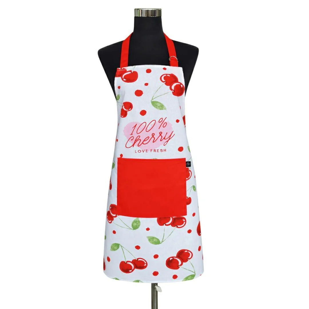 Fartuch kuchenny 60x75 Cherry biały czerwony wiśnie bawełniany I 23