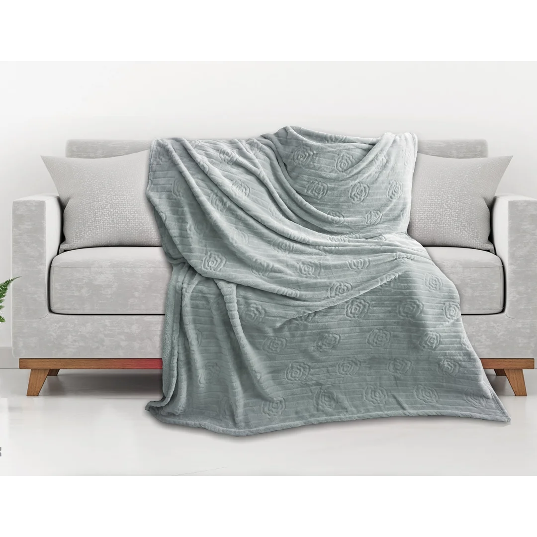 Koc narzuta z mikrofibry 150x200 Premium Soft 7320 szary kwiatki Darymex
