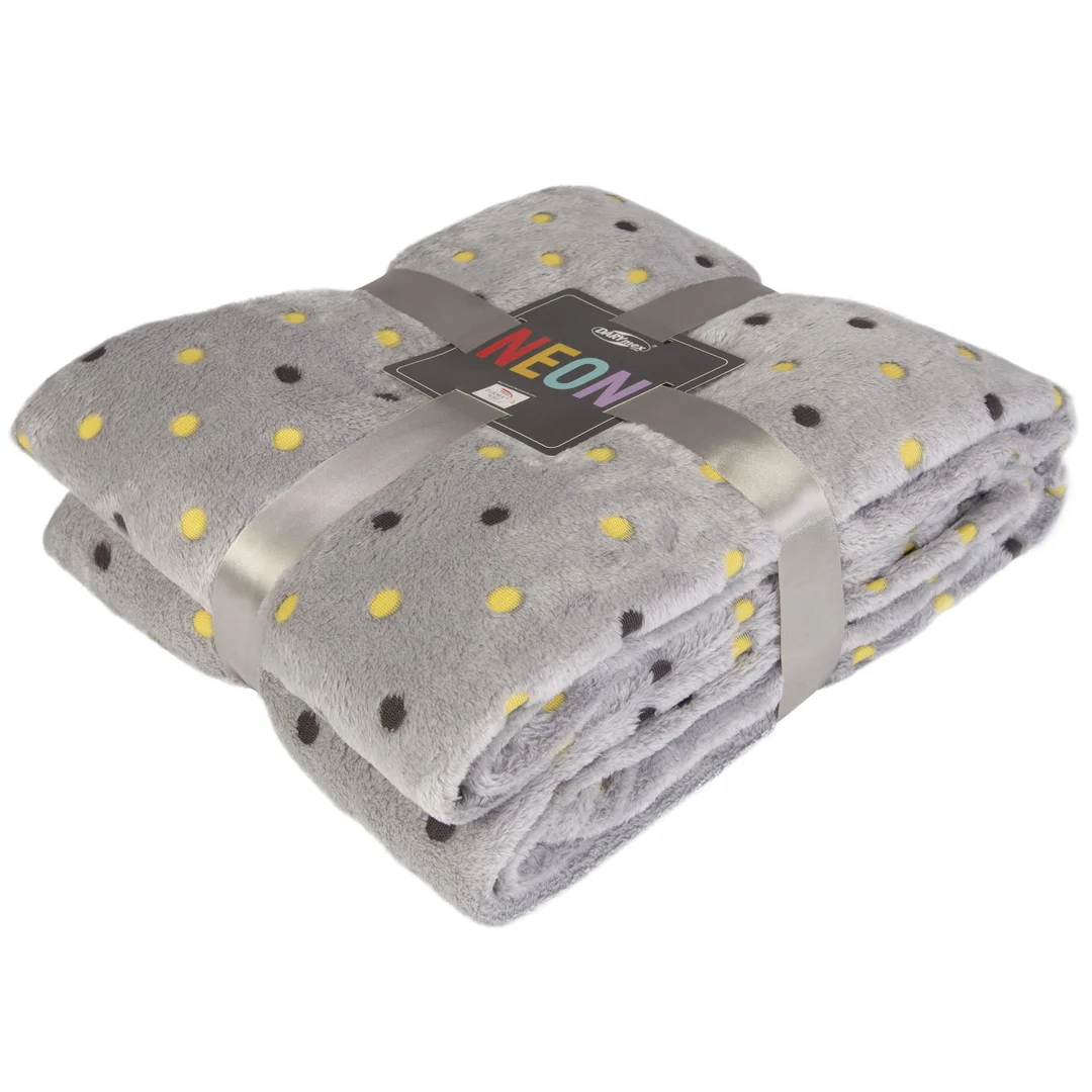 Koc narzuta z mikrofibry 200x220 popielaty groszki Neon 240g/m2