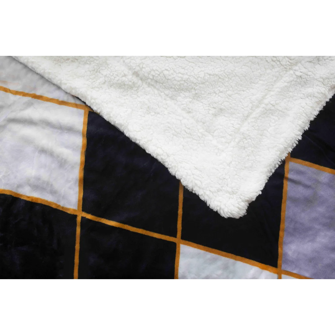 Koc Sherpa 150x200 szary czarny geometria z mikrofibry baranek SH25