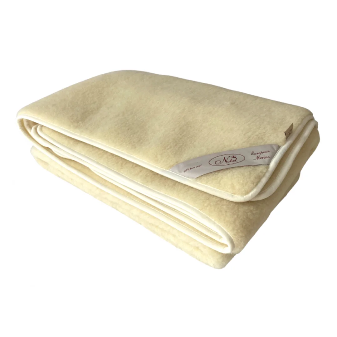 Koc wełniany z merynosa 160x200 Ecru – naturalny w kolorze ecru