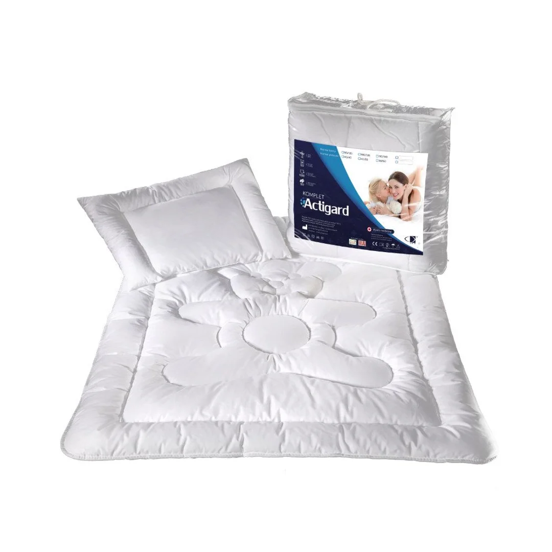 Kołdra dla dzieci 100x135 poduszka 40x60 Actigard 0,60 kg+0,20 kg biała poszycie 100% bawełna AMW