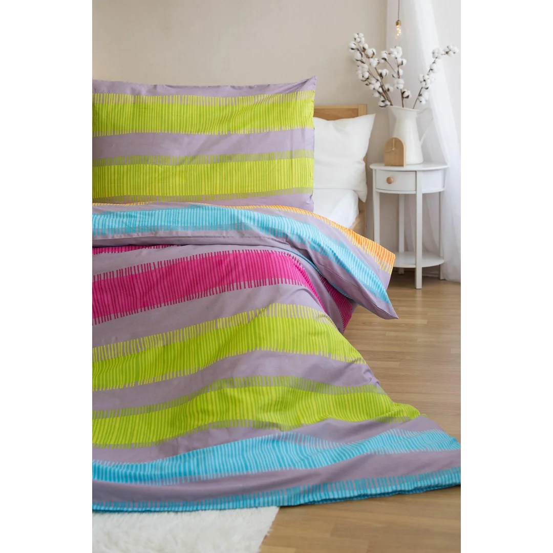 Komplet pościeli 4 szt. 140x200-2szt 70x90 - 2szt.Elle szara kolorowa pasy z mikrofibry PB25